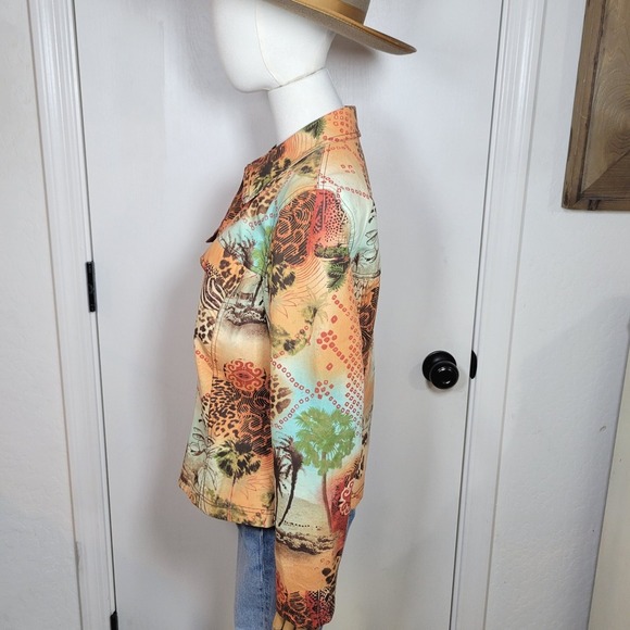 Maggie London Safari Patchwork Fall Blazer Jacket Bold Animal Print Size 10 - Picture 5 of 10